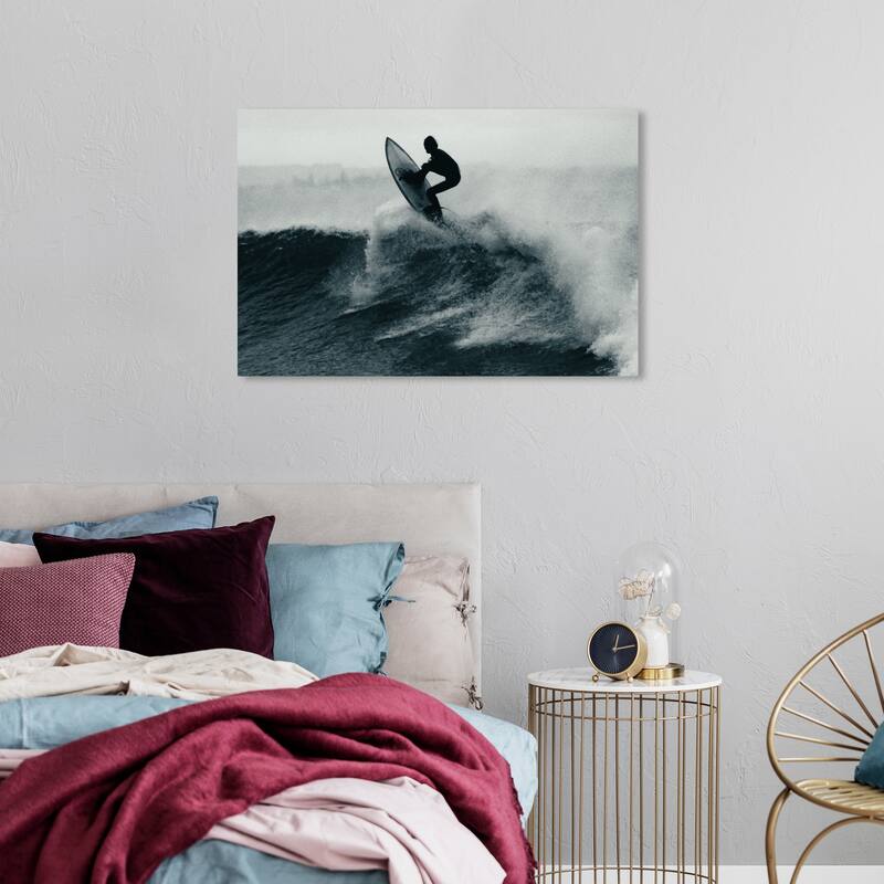 Wynwood Studio Canvas Sports and Teams Catch the Wave Black and Dark Gray Nautical & Coastal Wall Art Canvas Print - 24 x 36