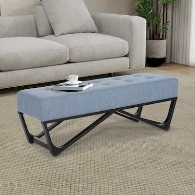 Upholstered Bench Ottoman,Entryway End of Bed Bench with Wooden Frame