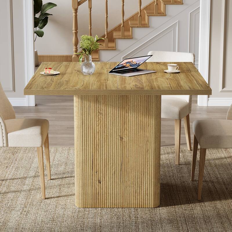 Small Square Kitchen Table for 4, 39-Inch Farmhouse Fluted Dining Table with Sturdy Base