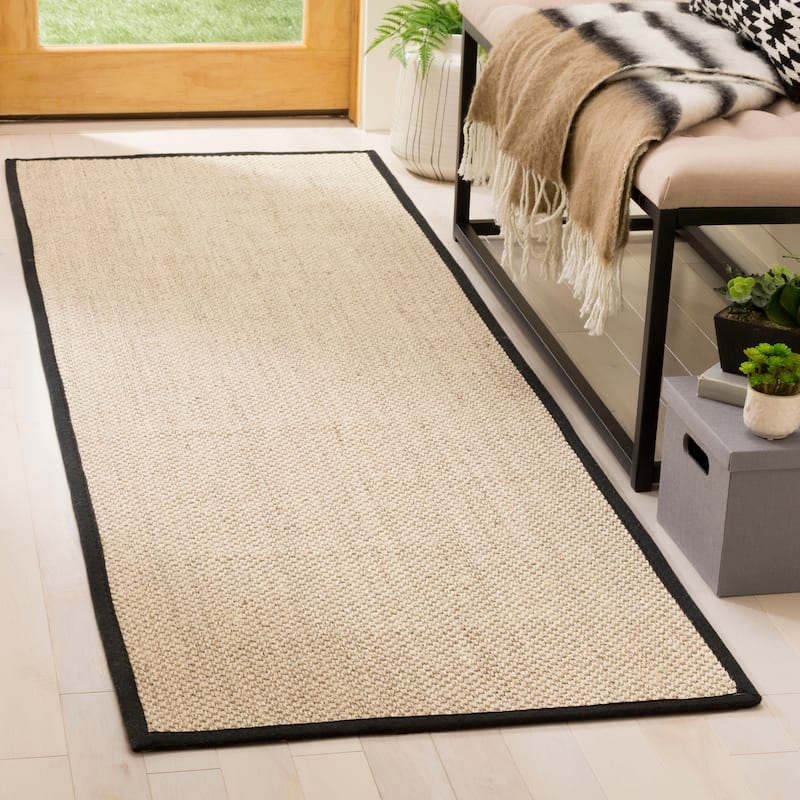 SAFAVIEH Natural Fiber Pacific Casual Border Sisal Rug - 2'6" x 8' Runner - Marble/Black - Runner