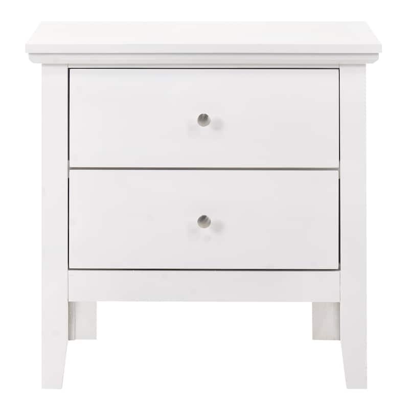White Nightstand 24x24x16 with Two Drawers, Sleek Transitional Bedside Table with Ample Storage and Modern Clean Finish