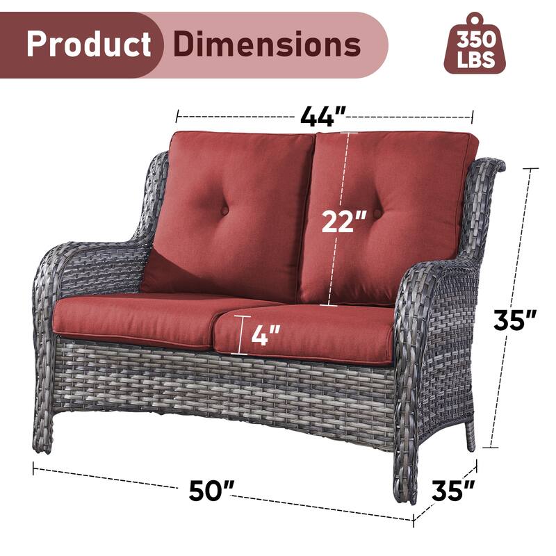 Outdoor Loveseat Sofa 2-Seat Sofa Grey-Red - Grey