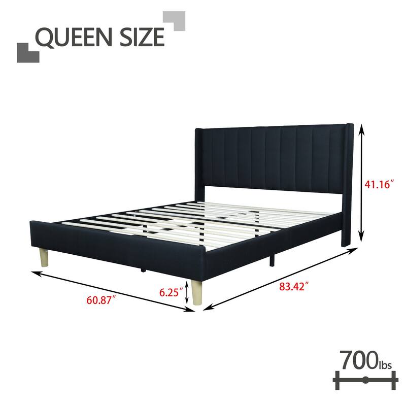 Aufank Bed Frame Upholstered Platform with Wooden Slats, Noise-Free