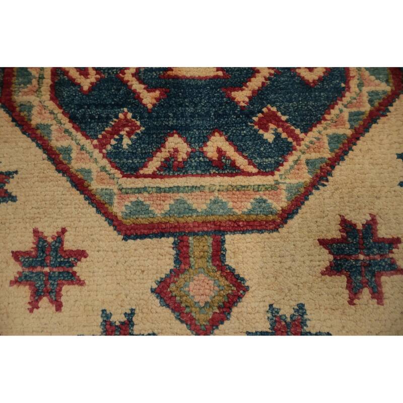Hand Knotted Oriental 100% Wool Carpet Traditional Geometric Beige & Ivories Kazak Area Rug - 5' 4'' X 3' 7''