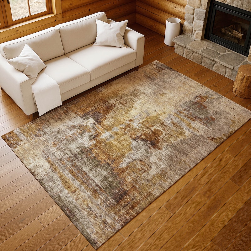 Machine Washable Indoor/ Outdoor Abstact Contemporary Chantille Rug
