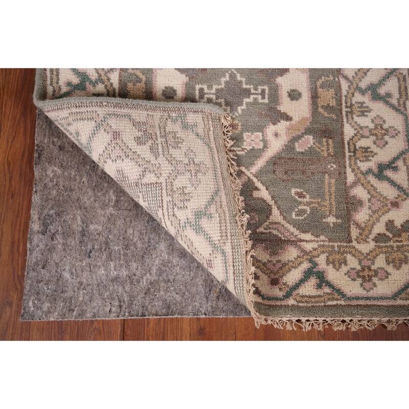 All-Over Green & Ivory Oushak Oriental Runner Rug Handmade Wool Carpet - 2'7"x 9'11"