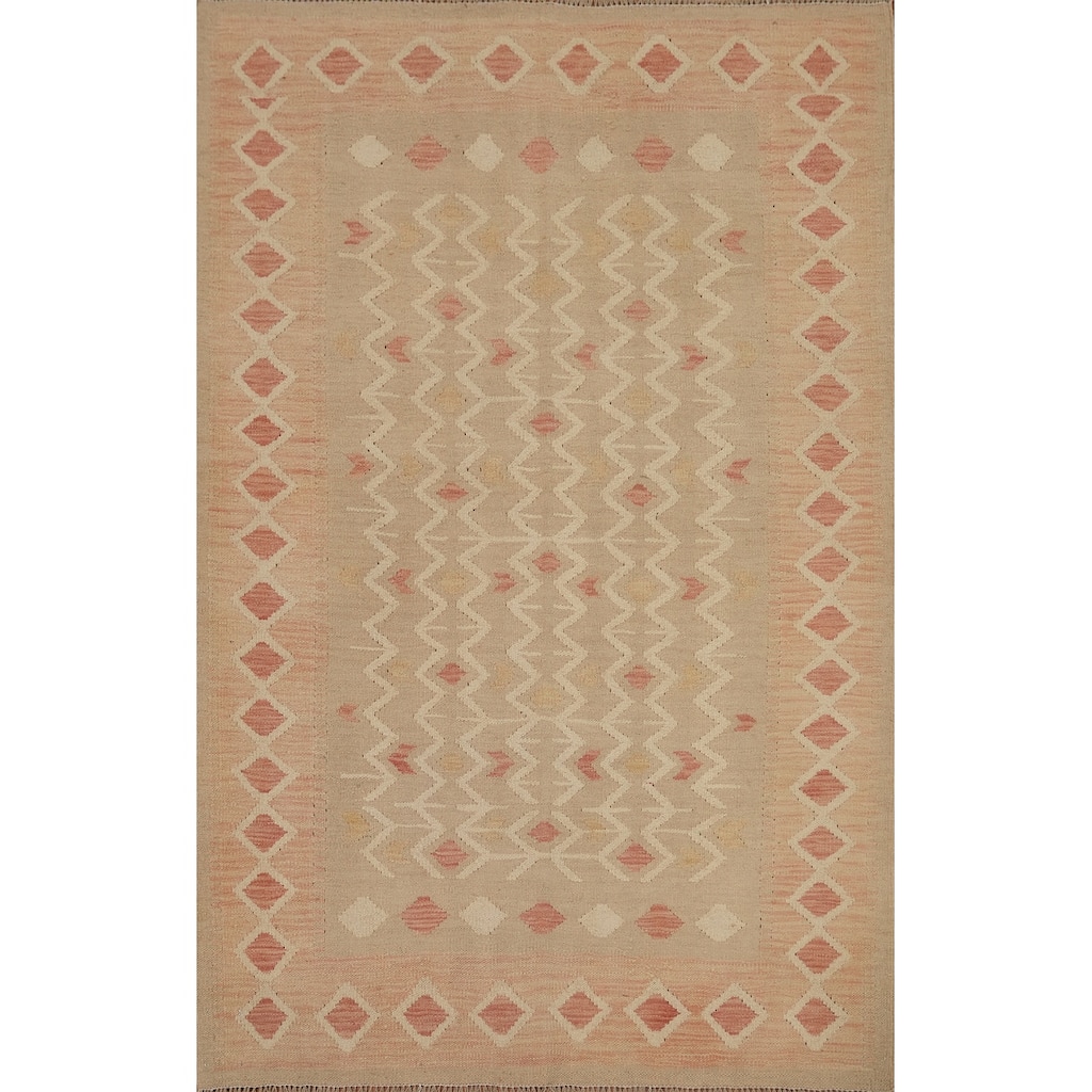 Hand Woven Southwestern Wool Beige Geometric Area Rug - 5' 8'' X 4' 1''
