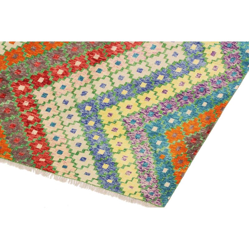 Boho Chic Balochi Andrews Blue/Orange Hand Knotted Wool Rug - 5'6'' x 7'9''