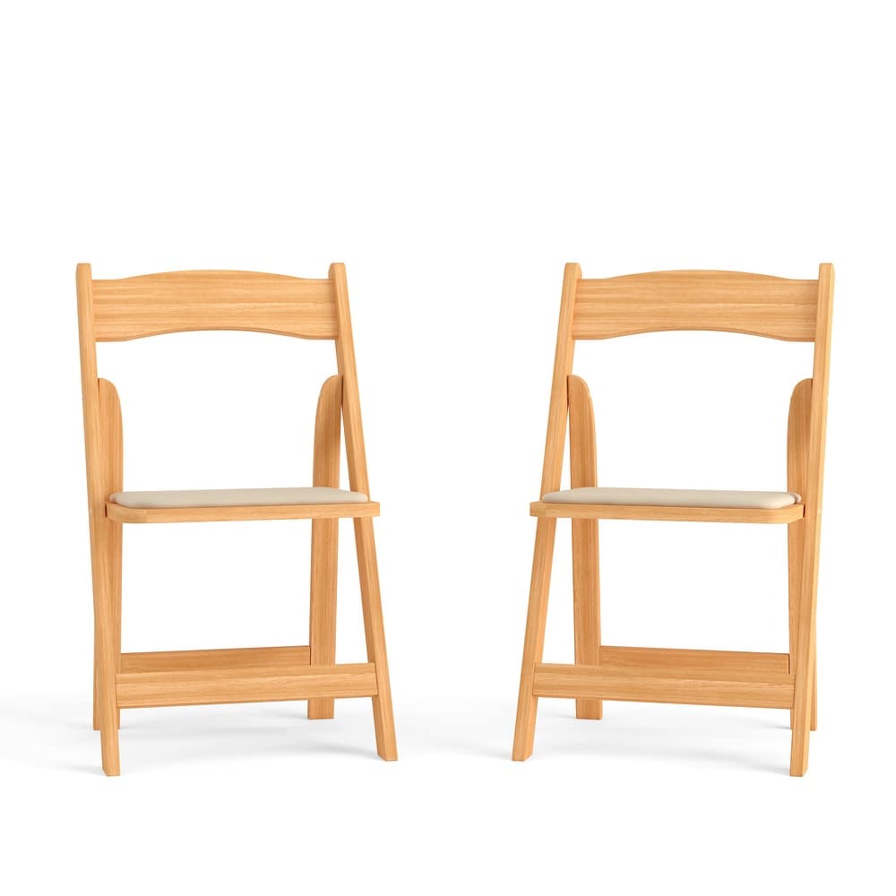 Wood Folding Chair with Vinyl Padded Seat (Set of 2)