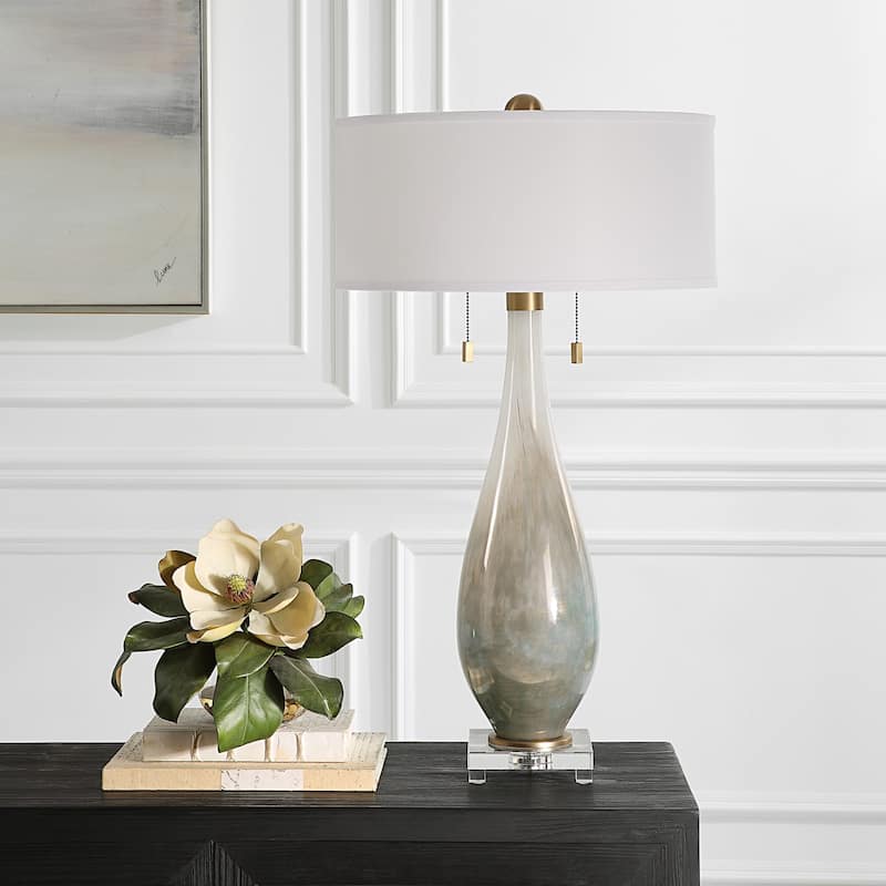 Glass Table Lamp with Crystal Foot - 32.25" - White and Bronze