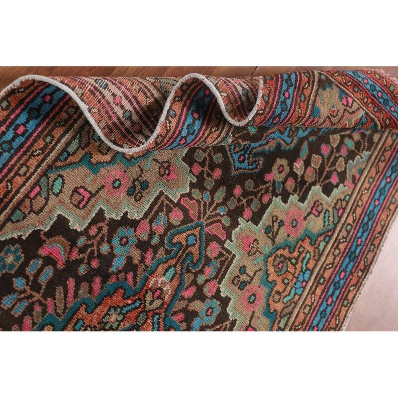 Geometric Hamedan Persian Vintage Runner Rug Handmade Wool Carpet - 3'1"x 10'3"