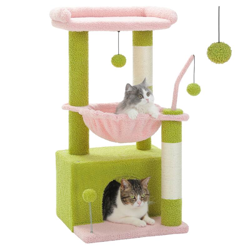 4-in-1 Multi-Level Cat Tower, Cat Tree with Large Cat Condo, Cat Scratching Post for Cats with Deep Hammock & Cozy Top Perch