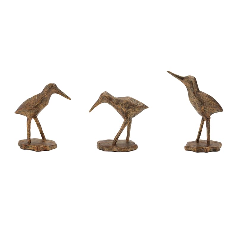 HomeRoots Set of Three Brown And Gold Polyresin Sandpiper Bird Figurines - 3.75 in. x 5.05 in. x 2.45 in.