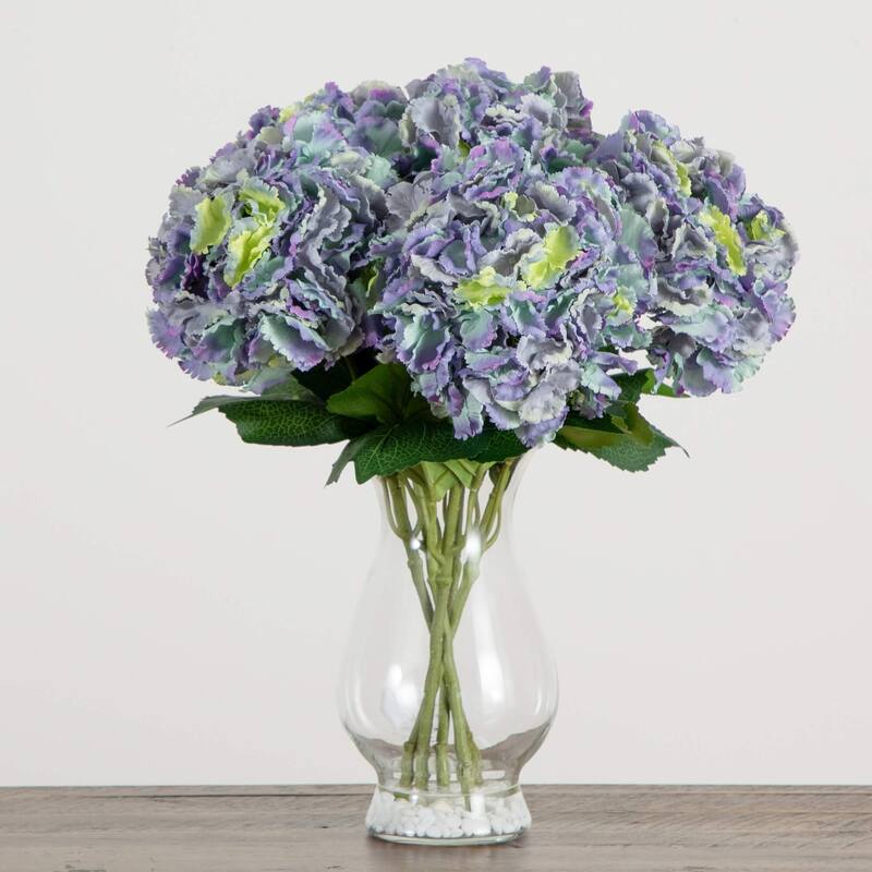 Hydrangea Artificial Floral Arrangement with Glass Vase - 20" - Blue