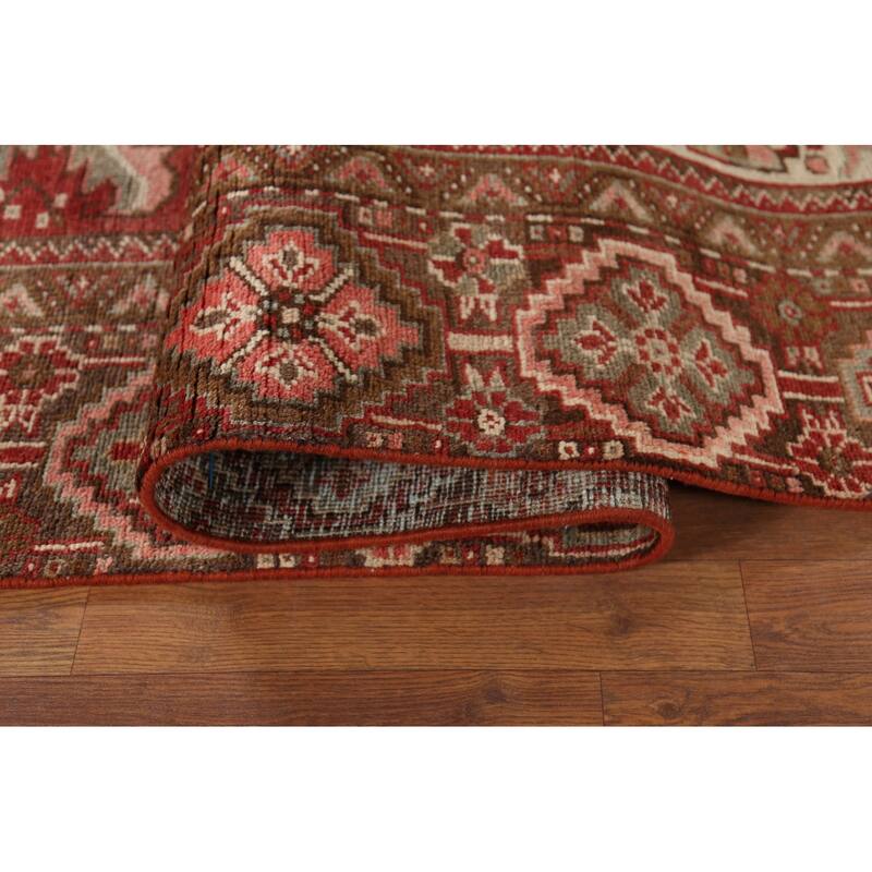 Red Geometric Heriz Persian Vintage Rug Handmade Oriental Wool Carpet - 9'10"x 13'3"