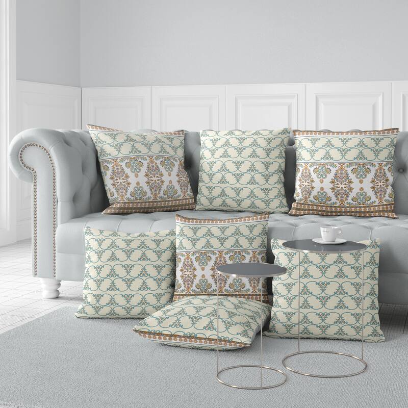 Floral Fusion Indoor/Outdoor Throw Pillow Cover in Blue 16x16