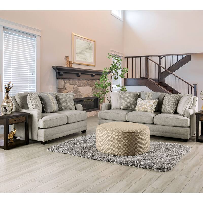 Ruwa Transitional Grey Fabric Stain-Resistant 2-Piece Living Room Set by Furniture of America