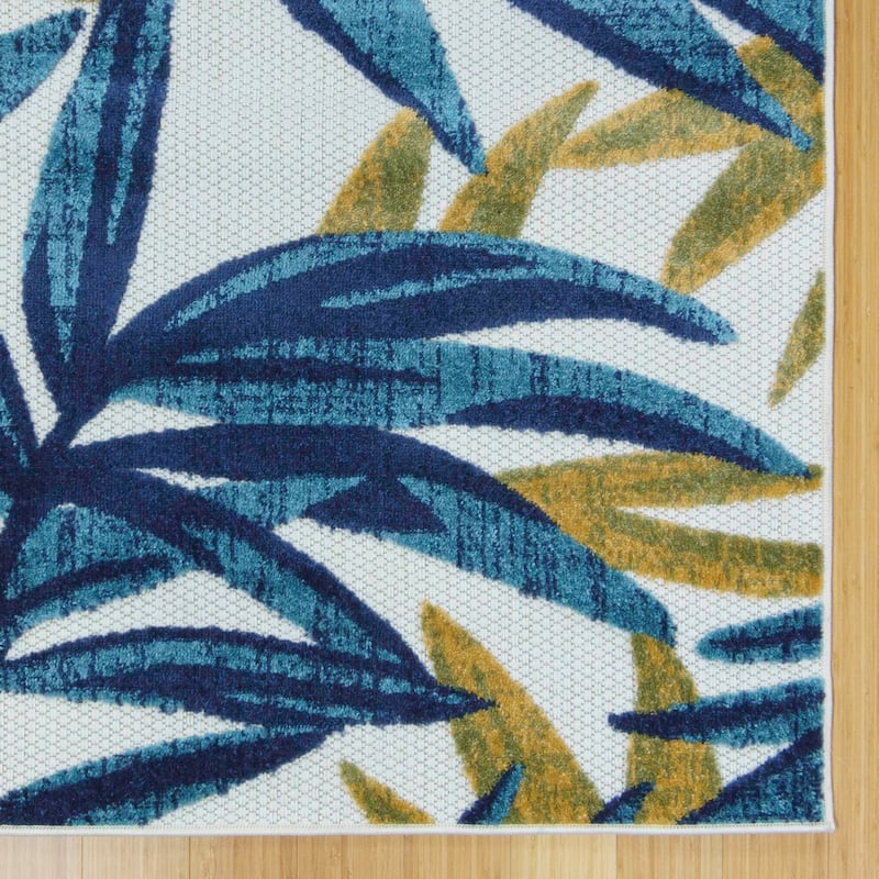 Gertmenian Fosel Bumba Blue Tropical Floral Leaf High-Low Indoor/ Outdoor Area Rug