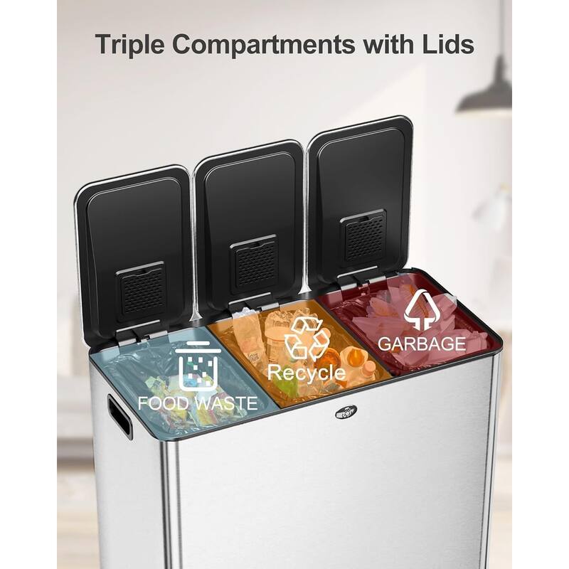 3 Compartments Trash Can, with Lids Airtight
