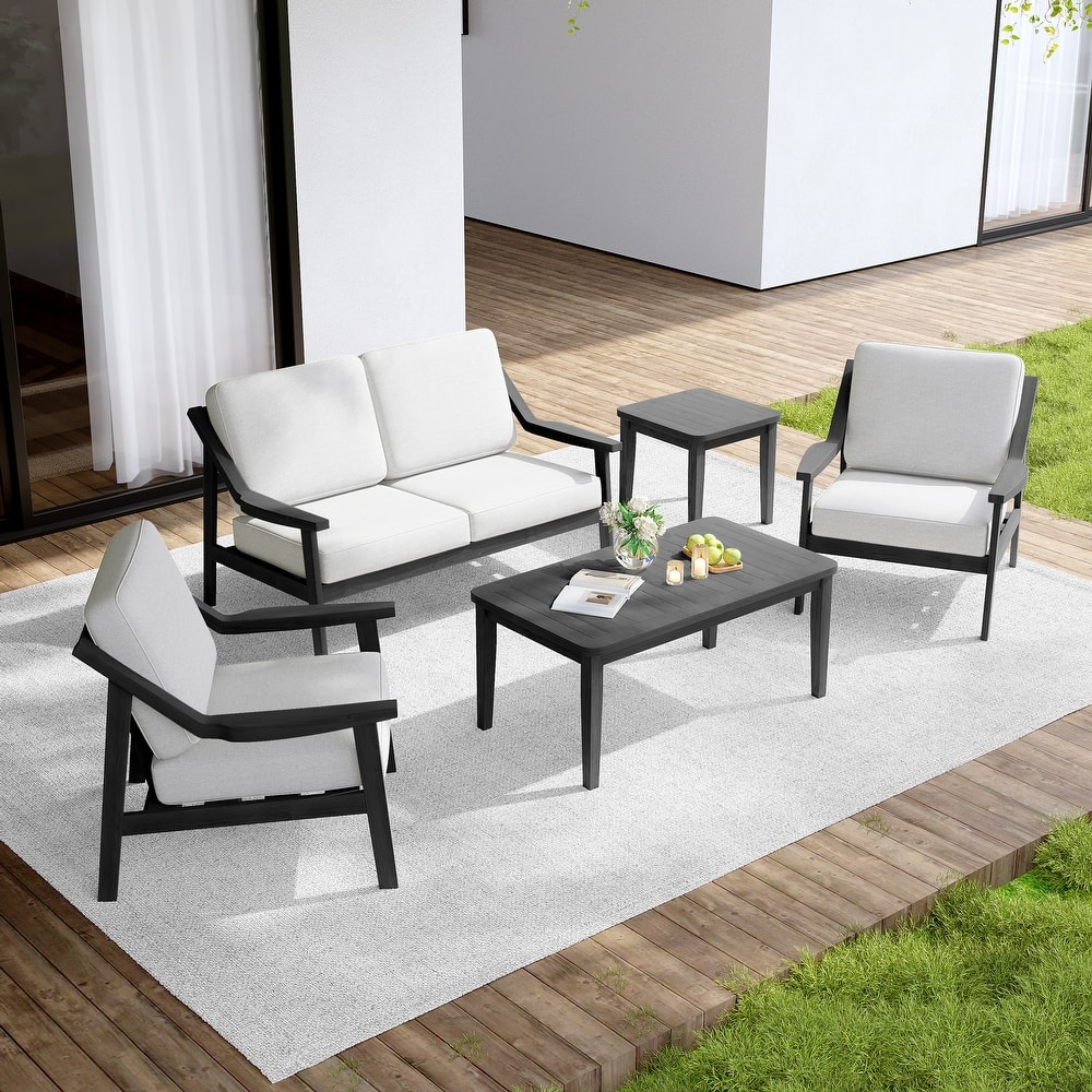 Outdoor Conversation Set Patio Cushioned Chair, Loveseat with Tables
