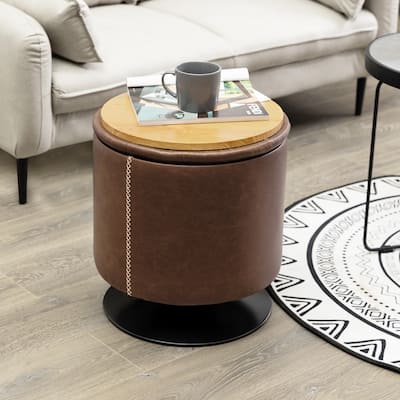16.5'' Wide Faux Leather Tufted Round Storage Ottoman