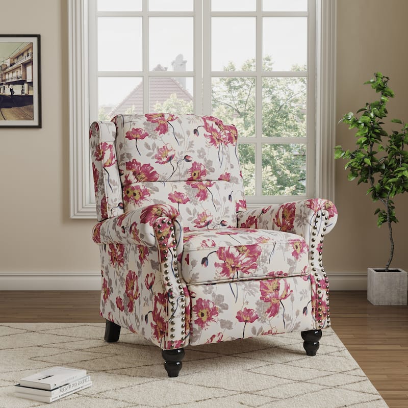 Manual Pushback Recliner Chairs with Nailhead Trim - Pattern White