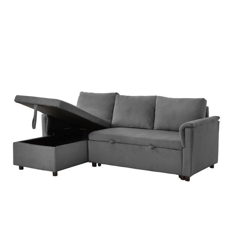Modern 2-Seater Sofa L-Shaped Sleeper Sofa with 2 Pillows Storage Chaise and Adjustable Backrest, for Living Room, Gray