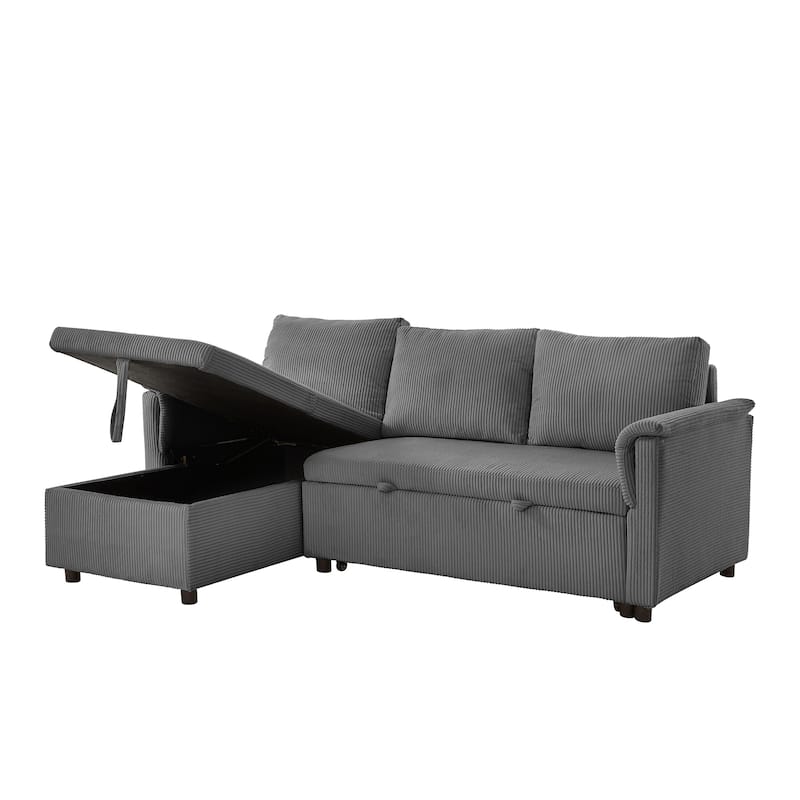 Pull-out Daybed L-Shaped Loveseat Sofa with Storage Chaise Lounge Convertible Sleeper Sofa Bed Tufted Upholstered Reclining