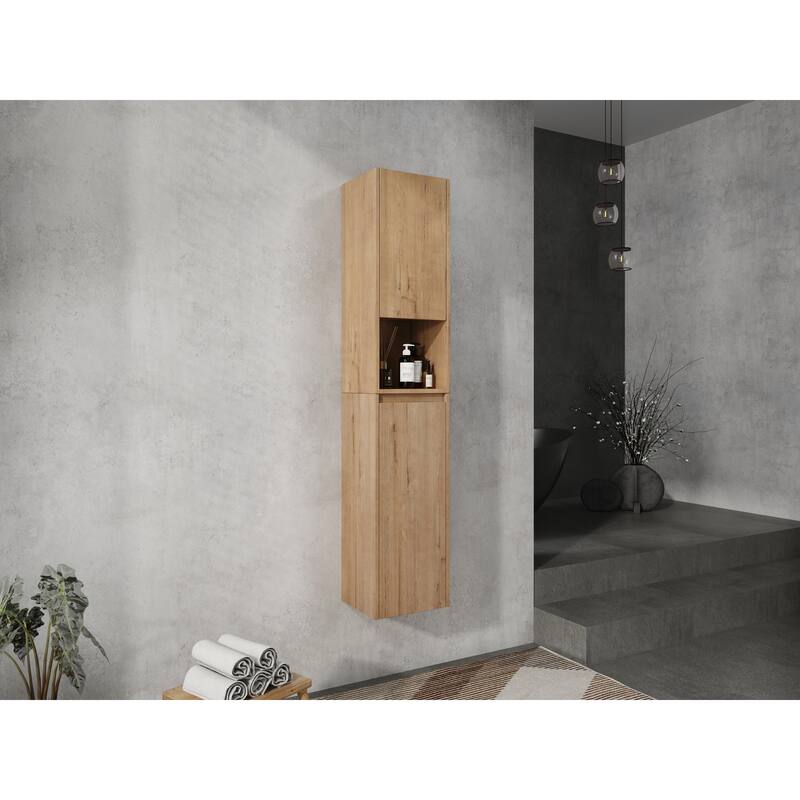 12" Bathroom Side Cabinet, Soft Close Doors, Float Mounting Design, Imitative Oak