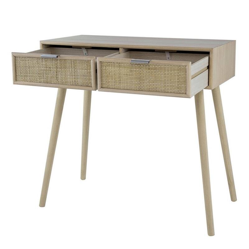 Pia 31 Inch Console Table, Pine Wood, 2 Drawer, Woven Rattan - 31 H x 16.5 W x 31.5 L Inches