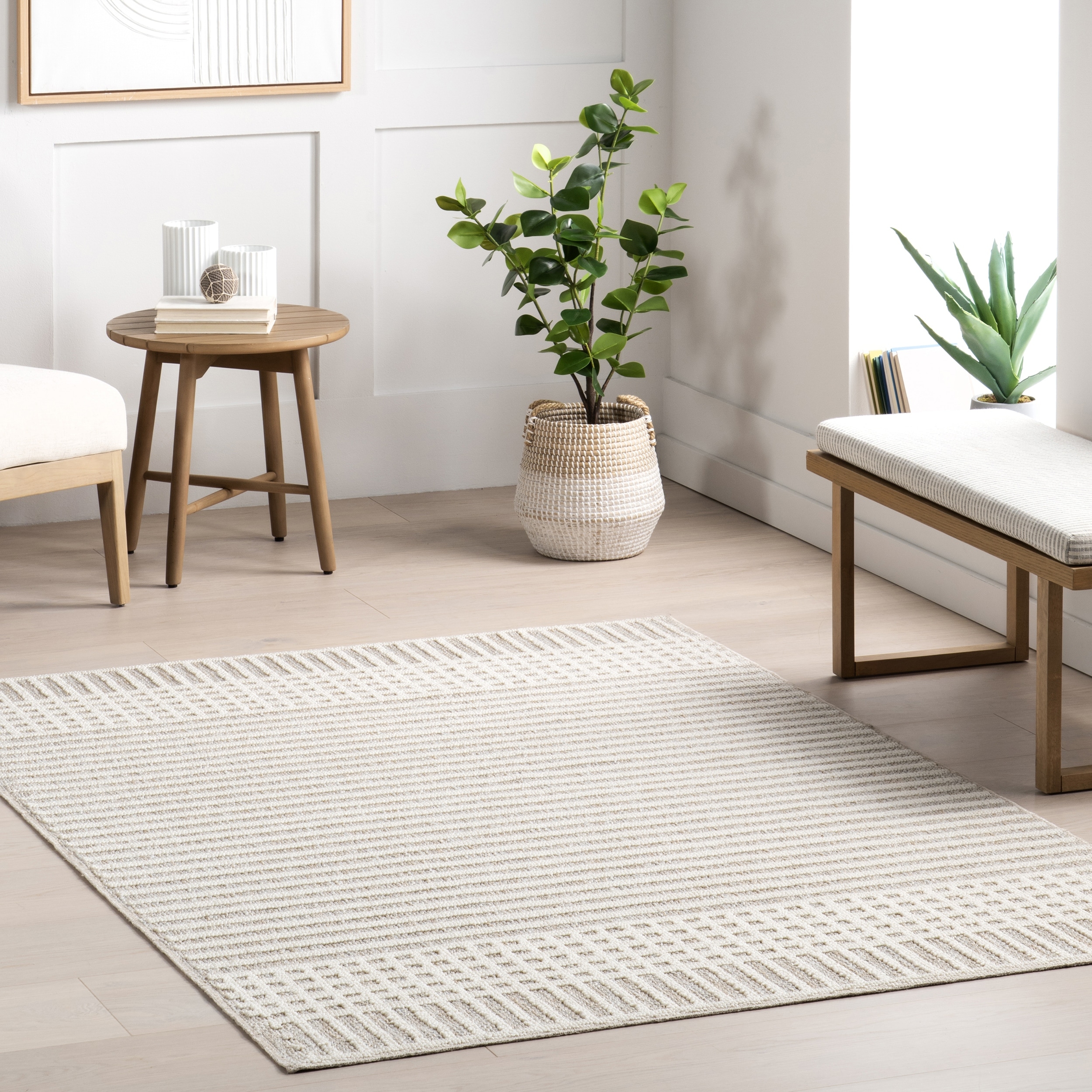 Nuloom Yulia Geometric Bands Machine Washable Area Rug
