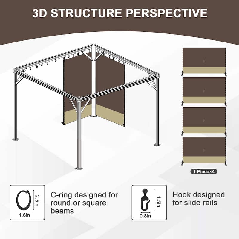 Aoodor Gazebo Curtain Replacement - Patio Privacy Curtains with Double Zipper(Curtain Only)