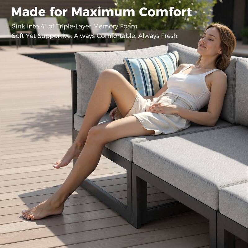 11-Piece Luxury Aluminum Outdoor Furniture Set with Chaise Lounge & Fire Pit Table, 29" Deep Seating Aluminum Patio Sectional