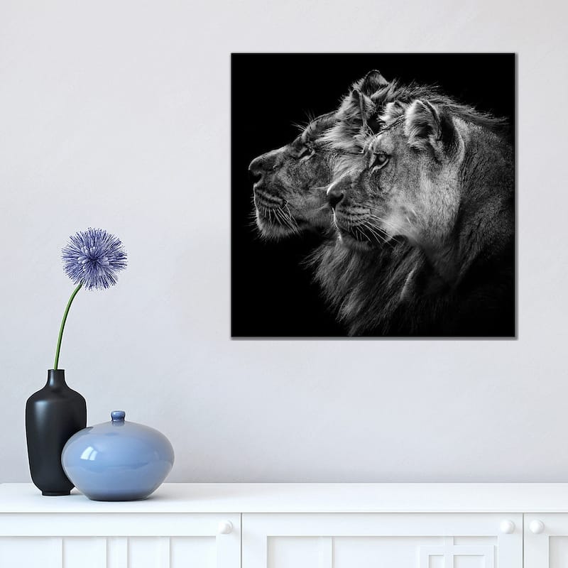 iCanvas "Lion And Lioness Portrait" by Laurent Lothare Dambreville Canvas Print - 18x18x1.5