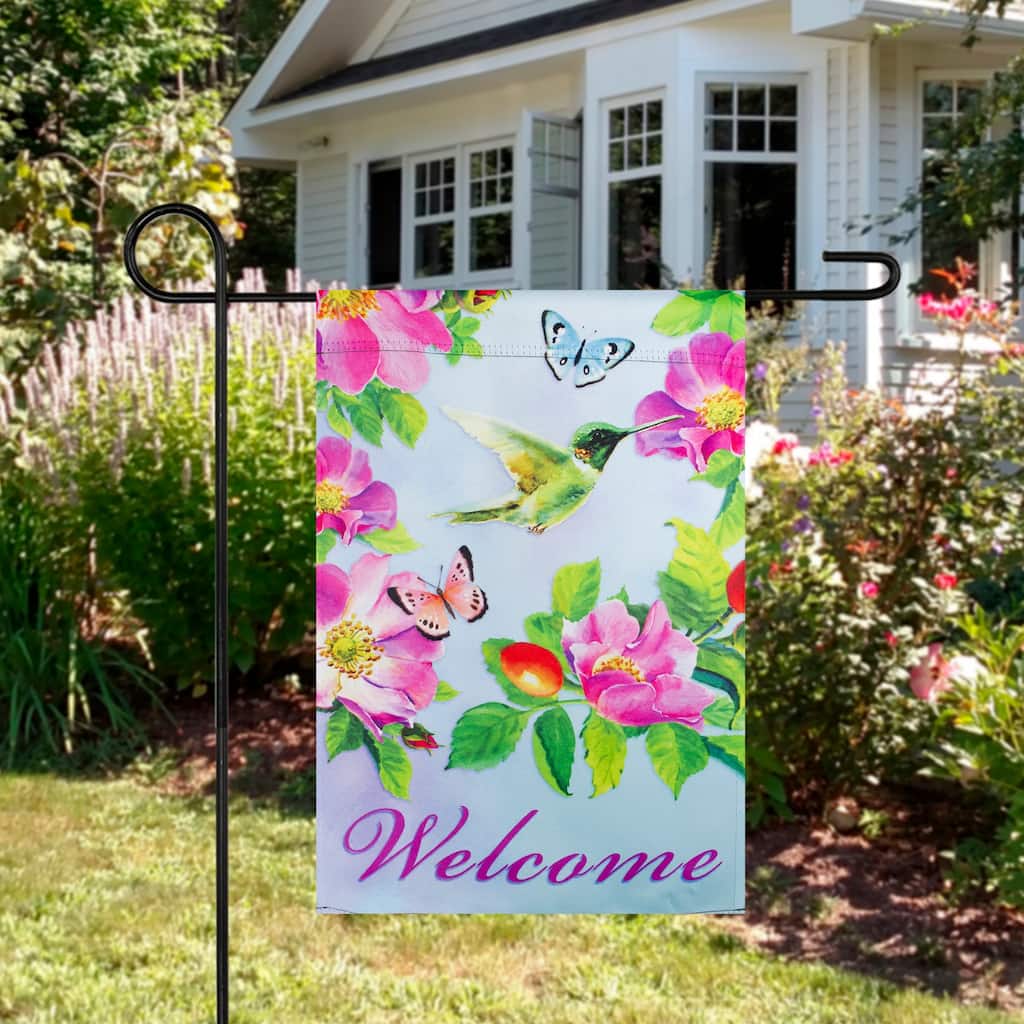 Welcome Hummingbird Floral Outdoor Garden Flag 12.5" x 18"