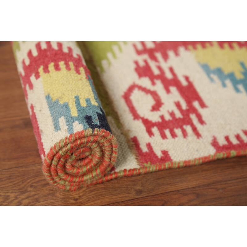 All-Over Kilim Oriental Area Rug Hand-Woven Wool Carpet - 8'2"x 10'10"