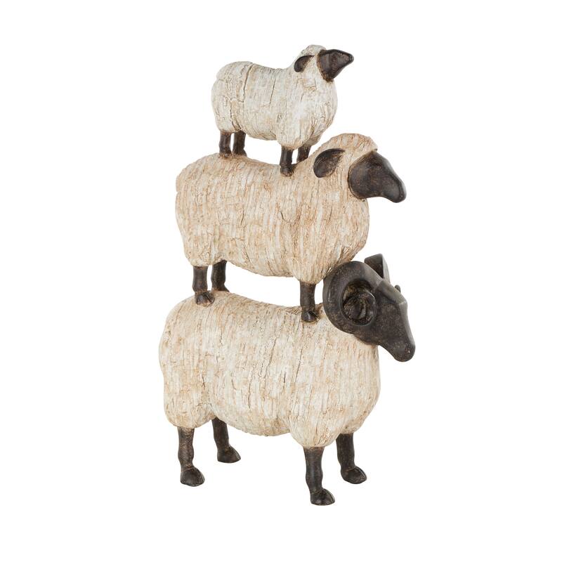 Cream Polystone Stacked Sheep Decorative Sculpture with Black Accents