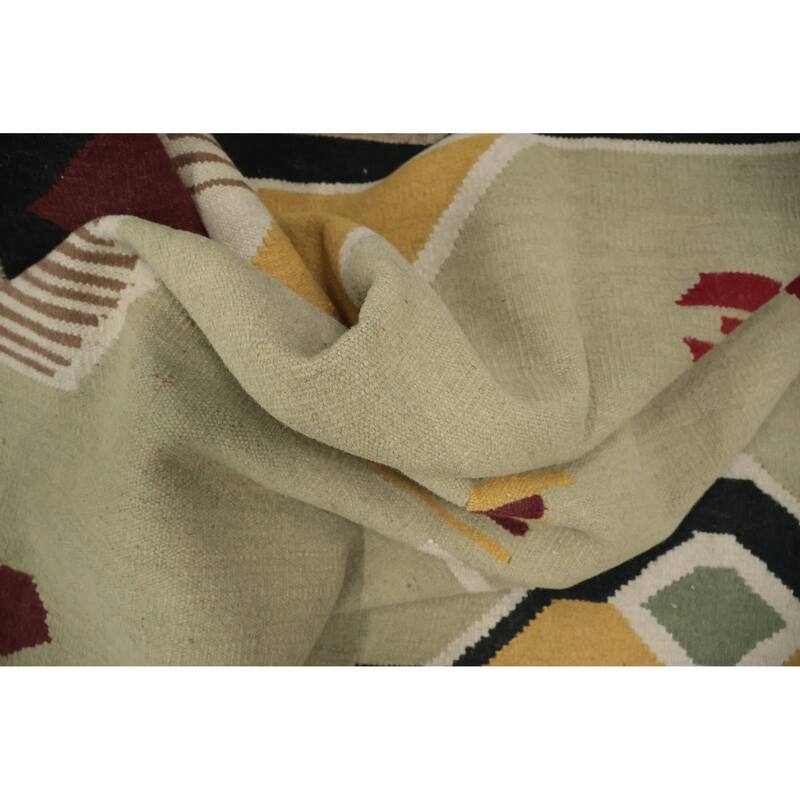 Hand Woven Oriental 100% Wool Carpet Southwestern Tribal Green Kilim Area Rug - 13' 4'' X 9' 7''