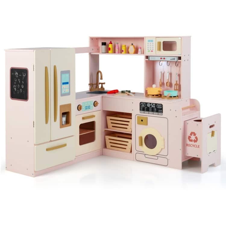 MDF Kids Corner Play Kitchen with Lights, Sounds and Accessories - 40" × 39.5" × 37"
