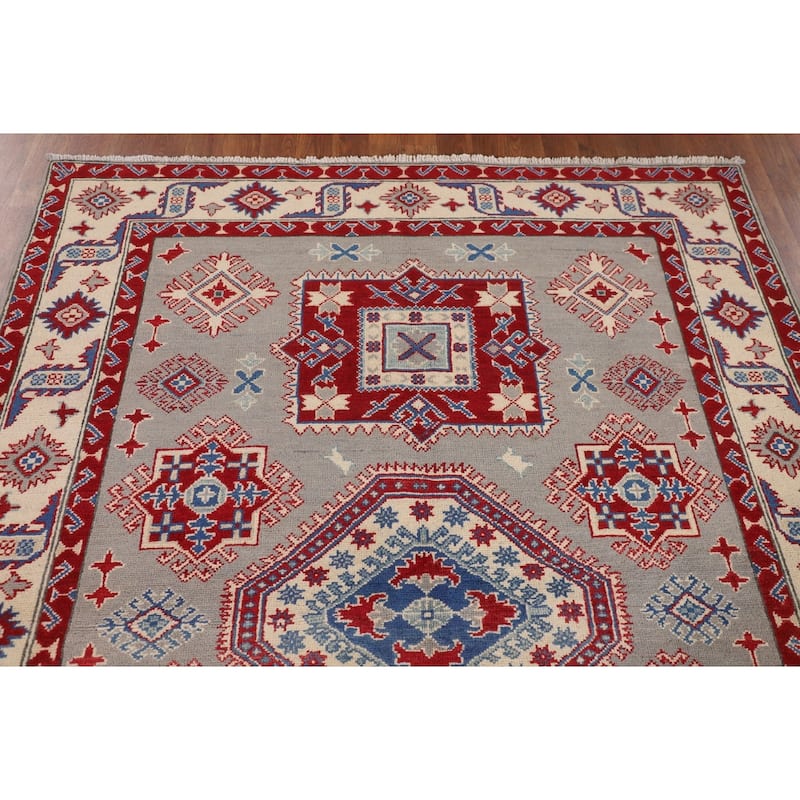 Traditional Grey Kazak Oriental Area Rug Hand-Knotted Wool Carpet - 5'1" x 6'9"