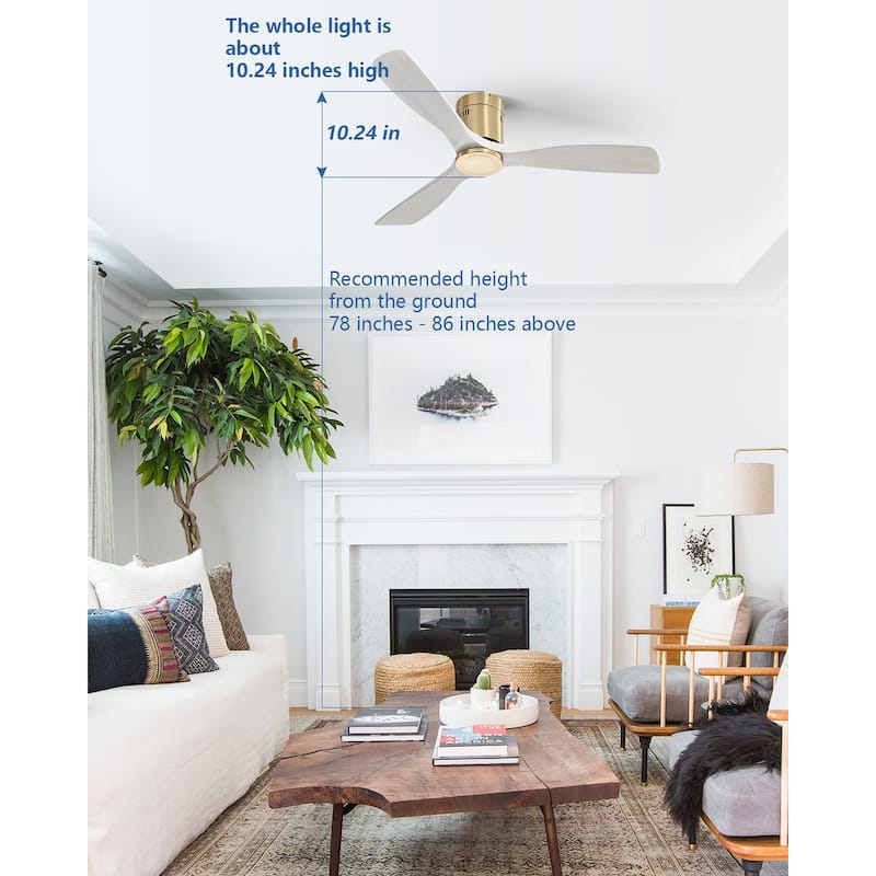 52 inch Flush Mount Ceiling Fans With/Without Lights & Remote Solid Wood Fans For Bedroom