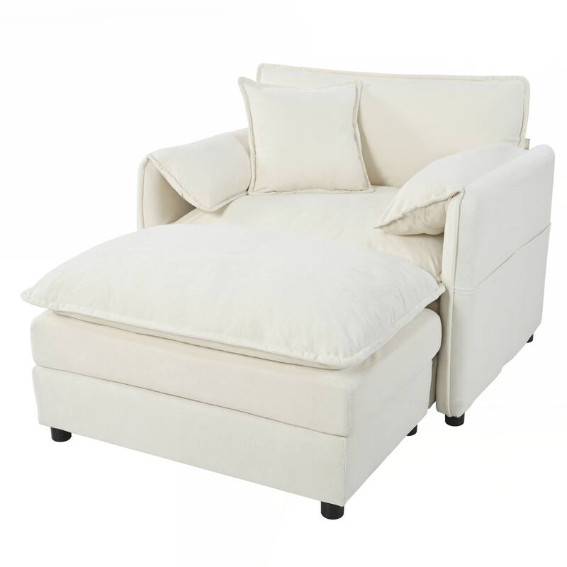 Chair with Movable Ottoman for Living Room or Bedroom - Beige