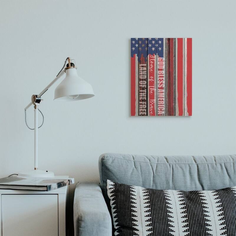Stupell God Bless America Wood Grain Flag Red White Blue Americana Canvas Wall Art
