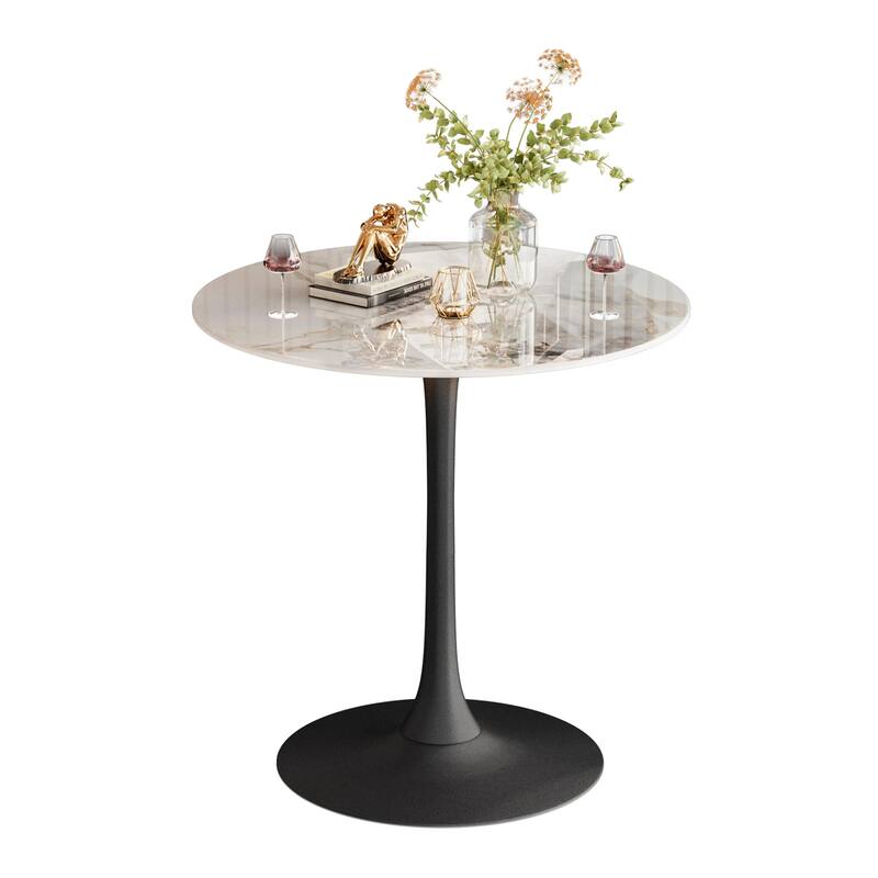 Round Dining Table Marble Modern Tulip Table Slate Tabletop with Metal Pedestal Base