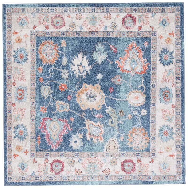 SAFAVIEH Phoenix Cyntha Oriental Distressed Rug - 6'7" Square - Navy/Ivory