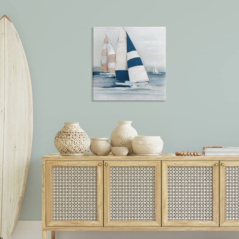 Stupell Striped Sailboat Voyage Canvas Wall Art Design By Sally Swatland
