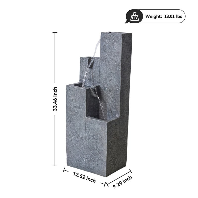 Vbal Modern Minimalist 4-Tier Outdoor Flowing Geometric Floor Fountain with 3 Warm LED Lights