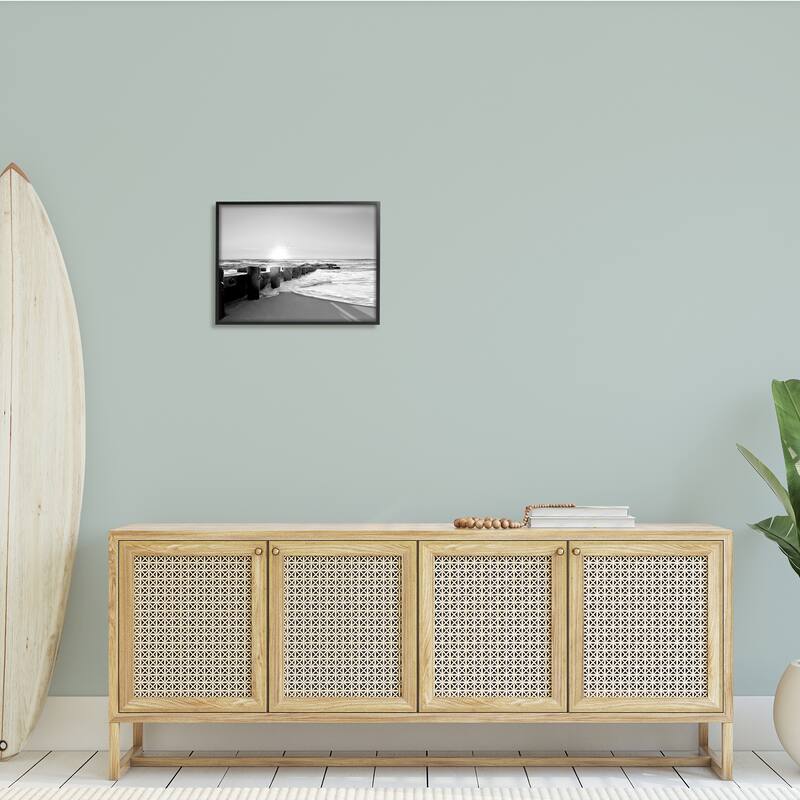 Stupell Beach Tide Sea Foam Landscape Black White Photography Framed Wall Art