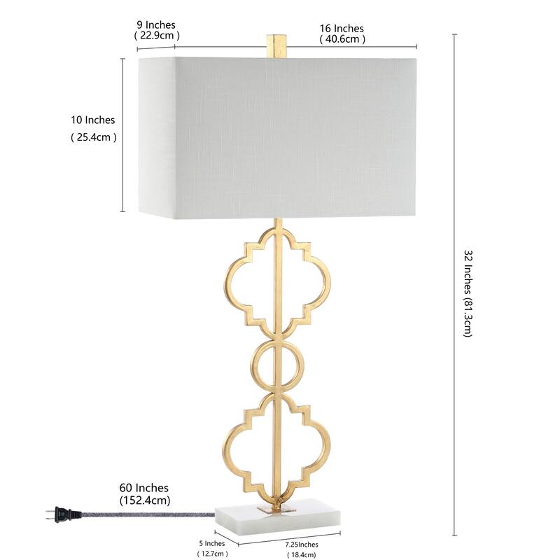 Miami 32" Iron Ogee Trellis Modern LED Table Lamp, Gold by JONATHAN Y