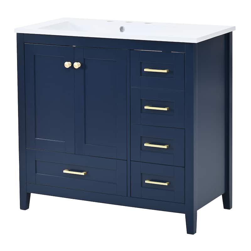 36'' Bathroom Vanity with Resin Sink Combo Set Freestanding Bathroom Cabinet with 4 Drawers and 2 Door Storage